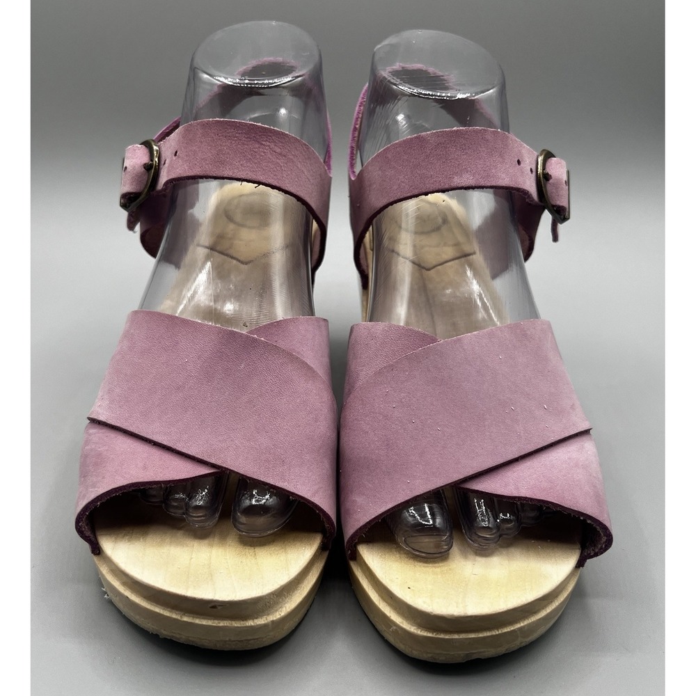 No.6 Coco Blush Mauve Suede Leather  Wooden Heel Clog Buckle Sandals  Size 38/8 - Picture 3 of 12